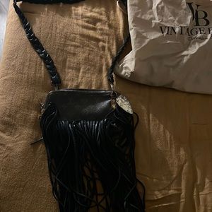 Vintage boho black fringe  Lv crossbody bag